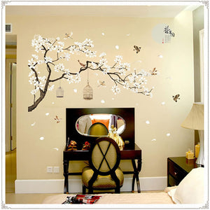 Large White Flower Wall Stickers, 50"x74" Removable DIY Romantic Cherry Blossom Tree Wall Murals