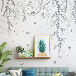 Hanging Willow Branch Wall Stickers DIY Grey Vine Leaf Plant Wall Decals Peel and Stick