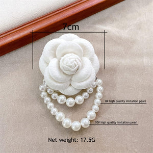 Camellia Flower Brooch Pins Pearl Tassel Corsage Jewelry Brooches for Women Shirt Collar Clothing Accessories