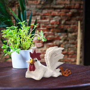 White Rooster Statue with Enchanting Posture & Long Eyelashes Table Art Sculpture Funny Resin Figurine Decoration