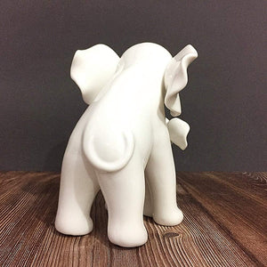 White Porcelain Mother and Baby Elephant Statue/Figurine in High Gloss Finish