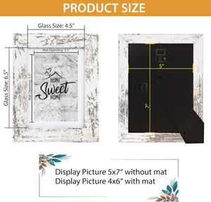 Set of 2 Rustic White 5x7 Picture Frame - Display Photos 4x6 with Mat or 5x7 Without Mat