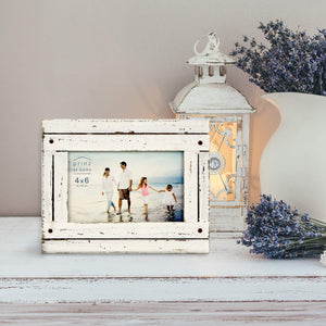 4-Inch by 6-Inch Distressed Plank Picture Frame, Antique White