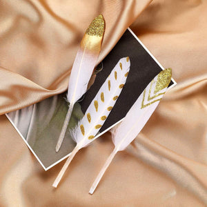 50Pcs 5 Style Natural Goose Feathers Clothing Accessories Pack of Mixed Gold Dipped White