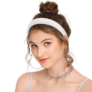 Padded Headband for Women, Wide Sponge HeadBands Plain Solid Hair Band Hoops, White