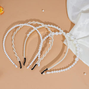 4 Pack Pearls Fashion Headbands,White Artificial Pearl Rhinestones Hairbands,Bridal Hair Hoop