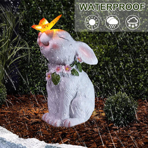 Garden Solar Outdoor Statues Rabbit Light, Patio Decor Easter Bunny with Butterfly Ornament