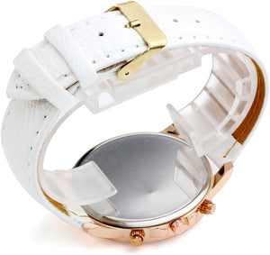 Fashion Women's Analog Watch, PU Leather Band Rose Gold Tone - White