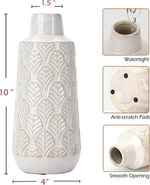 10-Inch Flower White Vase Modern for Home Decor, Boho Decorative Vases for Pampas Grass