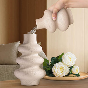 Set of 2 White Ceramic Vase for Modern Boho Home Decor
