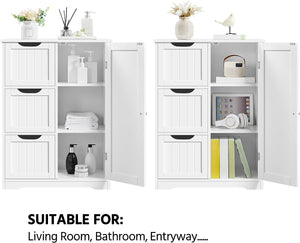 Bathroom Freestanding Cabinet with 3 Large Drawers & Adjustable Shelf, 12 x 24 x 32 Inches, White