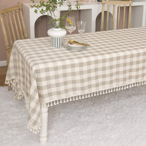 Breeze Farmhouse Checkered Square Tablecloth Cotton Buffalo Plaid Kitchen Dining Restaurant Decor (55x55, Gray Khaki)