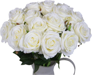 10 Pack Artificial Silk Rose Flower Wedding Bouquet Party Home Decor (Off White)