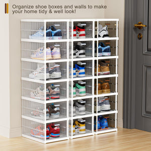 6 Tier Foldable Shoe Organizer for Closet, Installation Free Sneaker Storage, White