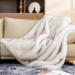 1000GSM Faux Fur Throw Blanket, Super Thick Warm Cozy Grey Blankets for Couch Bed Sof
