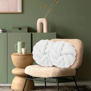 2 Pcs Decorative Pillows 14 x 14 Inch Throw Knot Pillow, Handmade Chair Cushion (White)