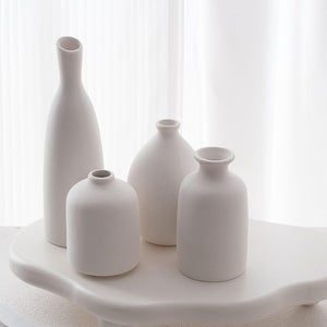 White Ceramic Vase Set of 4, Classic Matte Vases Home Decorations for Table Shelf Office Decor (White)