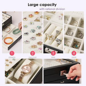Jewelry Box with Glass Lid Elegant Organizer Box for Women Girl