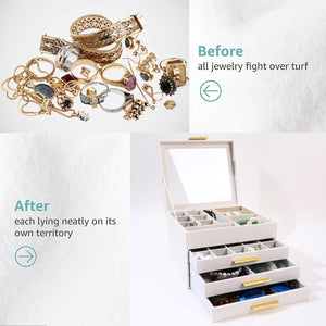 6 Layer Jewelry Holder Organizer with Mirror for Necklace, Earrings and Bracelets Storage (4 layer White)