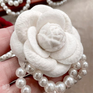 Camellia Flower Brooch Pins Pearl Tassel Corsage Jewelry Brooches for Women Shirt Collar Clothing Accessories