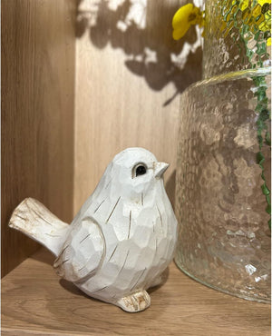 White Modern Farmhouse Bird Figurine, Bird Statue Sculpture - Carved Rustic Distressed