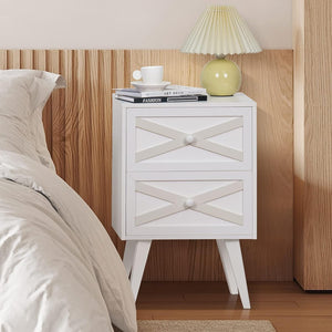 Mid-Centry Modern Nightstand with 2 Stroage Drawers, Farmhouse End Table with Barn Door, White