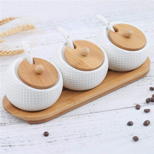 Set of 3 Porcelain Condiment Jar Spice Container with Lids, White,170 ML (5.8 OZ)