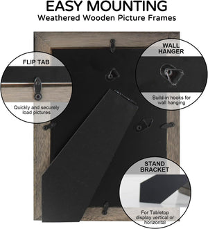 5x7 Picture Frames, Solid Wood Frame with HD Glass, Farmhouse Distressed Rustic Natural Weathered Wood Grain