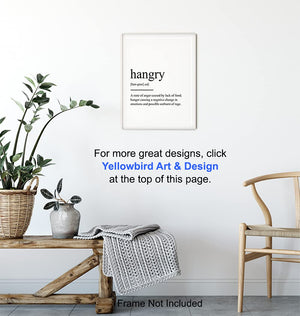 Hangry Definition Wall Art Print Typography - 8x10 Unframed Photo Decor Gift