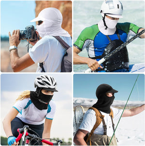 Balaclava Face Mask with Brim for Men Sun Protection, Cycling Cap with Neck Gaiter for Cycling Fishing (One Size, White)