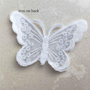 3Pcs White Butterfly Iron On Sew on Patch, Embroidered Applique Repair Patch DIY Craft Accessories (White)