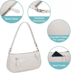 Small Purse for Women, Retro Classic Tote HandBag Shoulder Bags Clutch Purse, White