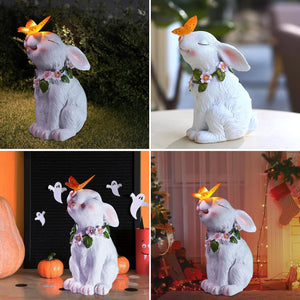 Garden Solar Outdoor Statues Rabbit Light, Patio Decor Easter Bunny with Butterfly Ornament