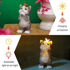 Garden Outdoor Decor Cat Statue with Solar Butterfly Decor Gifts
