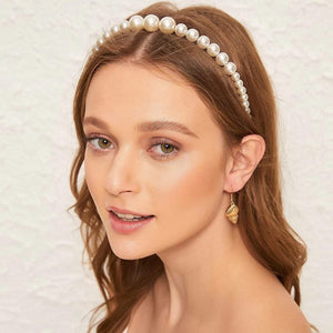 4 Pack Pearls Fashion Headbands,White Artificial Pearl Rhinestones Hairbands,Bridal Hair Hoop