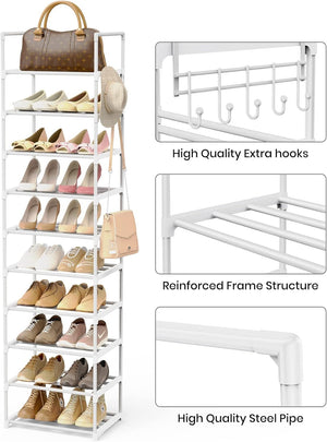 10 Tiers Tall Shoe Rack 20-24 Pairs Narrow Shoe Racks for Closets Entryway