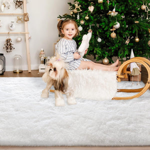 Super Soft Fluffy Shaggy Rugs 4x5.9 Feet for Living Room Bedroom, Non-Slip Indoor Floor Carpet, Cream White
