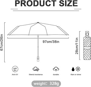 Automatic Umbrella, Windproof Travel Umbrella for Rain, Auto Open Close Compact Folding Umbrella, White