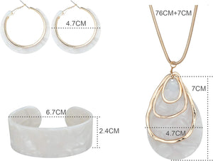 Acrylic Jewelry Set for Women Statement Boho Resin Earrings Necklace Bracelet