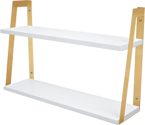 2-Tier Modern Rustic Floating Wall Shelves, Modern White - Great as Bathroom Storage or Decor Shelf