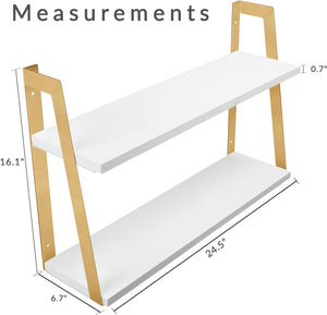 2-Tier Modern Rustic Floating Wall Shelves, Modern White - Great as Bathroom Storage or Decor Shelf