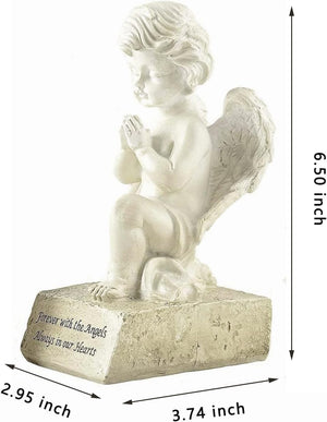 Praying Angel Figurines, White Cherub Home Garden Memorial Angel Sculpture, 6.5 inches