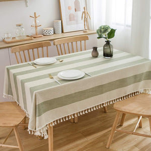 Heavy Duty Cotton Linen Tablecloth for Rectangle Table Stitching Tassel Table Cloth (55"x70", Green)