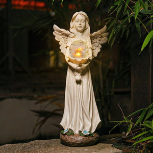 16.3 inches Guardian Angel Solar Garden Statue Ornaments Figurines for Outdoor Decor
