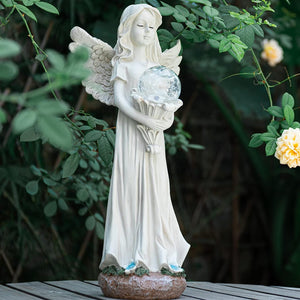 16.3 inches Guardian Angel Solar Garden Statue Ornaments Figurines for Outdoor Decor