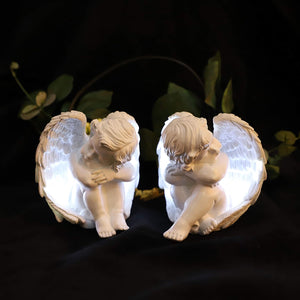 Set of 2 Sleepy Time Little Angel with Light Cupid Garden Statue Home Decor