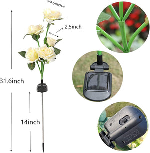 2 Pack with 10 Rose Flowers Landscape Path Decorative Lights Waterproof for Outdoor Yard (White)