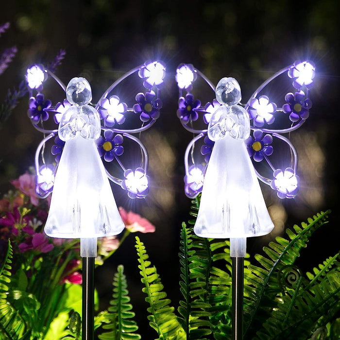 2 Pack Angel Solar Lights Outdoor Garden, Eternal Light Angel with 7 LEDs for Cemetery Grave Decorations