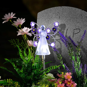 2 Pack Angel Solar Lights Outdoor Garden, Eternal Light Angel with 7 LEDs for Cemetery Grave Decorations