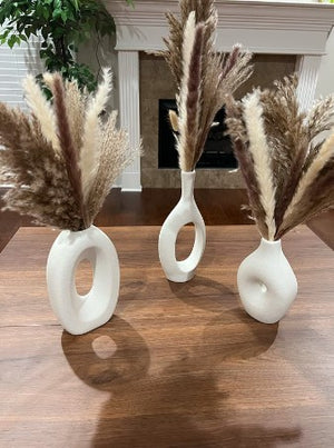 Set of 4 Nordic Oval Donut Vases for Boho Minimalist Home Decor, Matte White